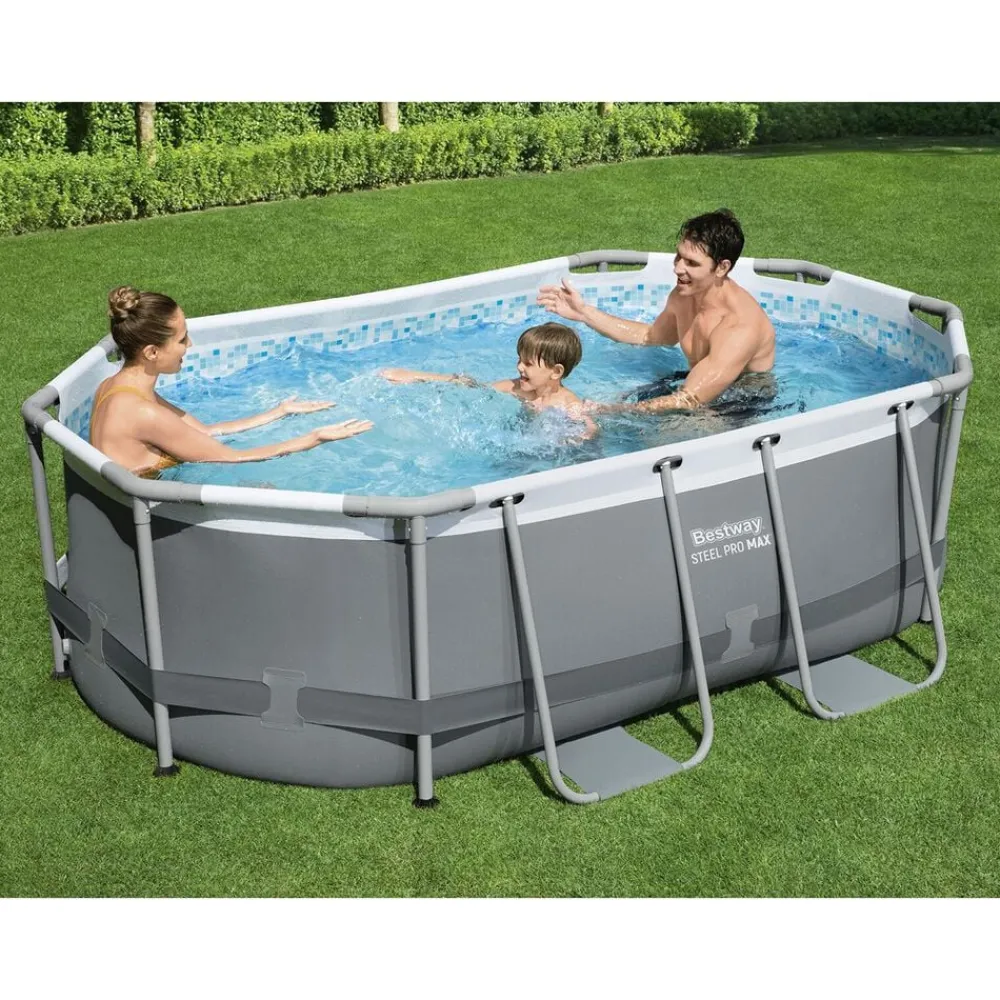 Piscine & Spa-vidaXL Best Way Ensemble de Piscine Gris 305 x 200 x 84 cm Acier