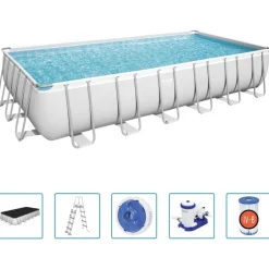 Piscine & Spa-vidaXL Bestway Ensemble de piscine Power Steel Rectangulaire 732x366x132 cm