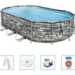 vidaXL Bestway Ensemble de piscine ovale Power Steel Comfort 610x366x122 cm