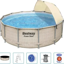 Piscine & Spa-vidaXL Bestway Ensemble de piscine avec auvent Power Steel 396x107 cm