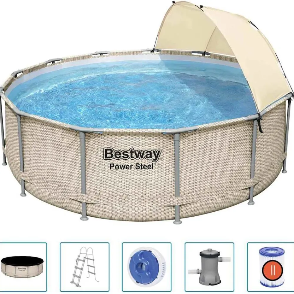 Piscine & Spa-vidaXL Bestway Ensemble de piscine avec auvent Power Steel 396x107 cm