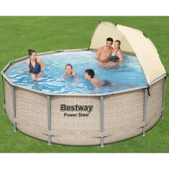 Piscine & Spa-vidaXL Bestway Ensemble de piscine avec auvent Power Steel 396x107 cm