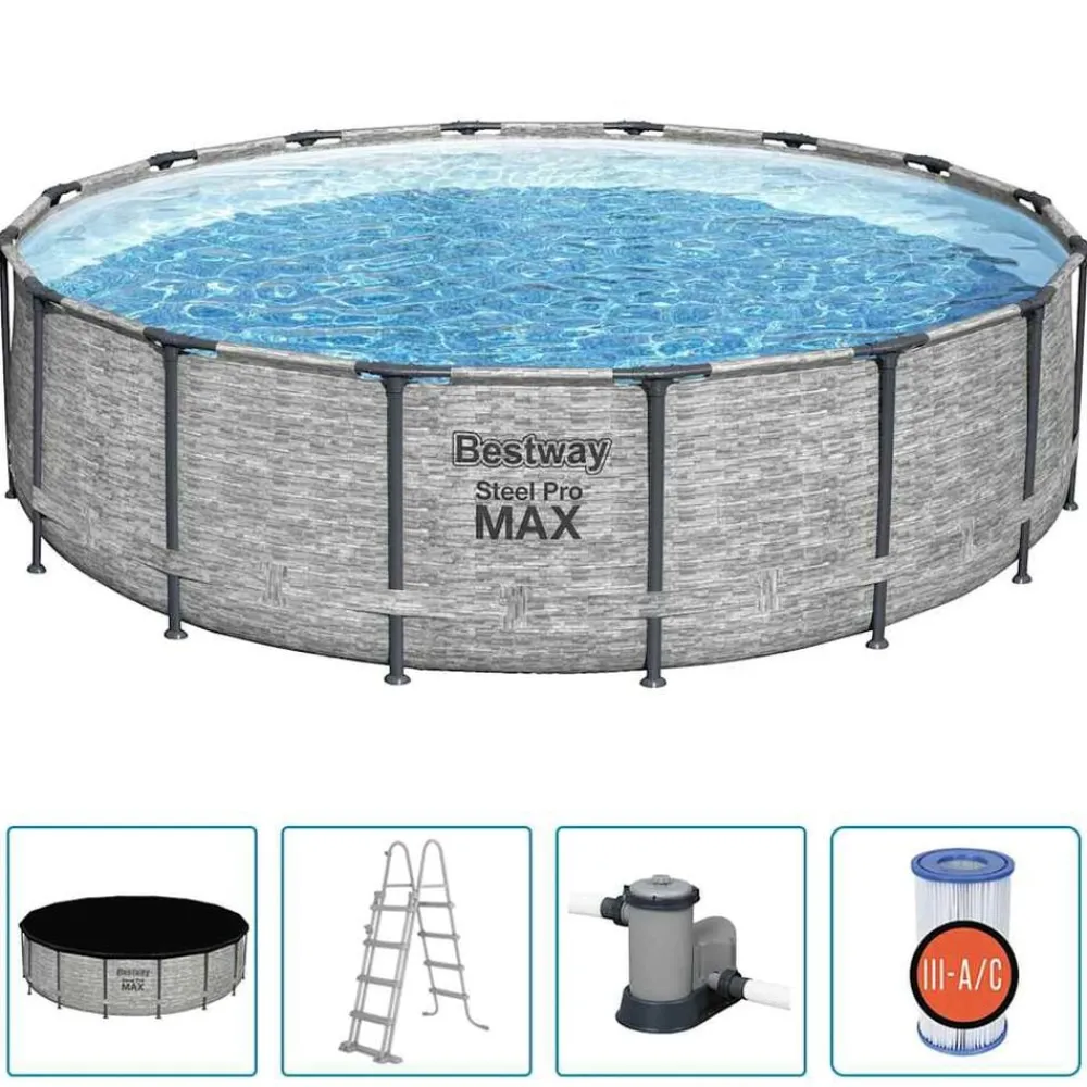 Piscine & Spa-vidaXL Bestway Piscine ronde Power Steel 488x122 cm