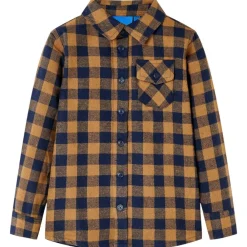vidaXL Chemise à carreaux pour enfants cognac et bleu 92