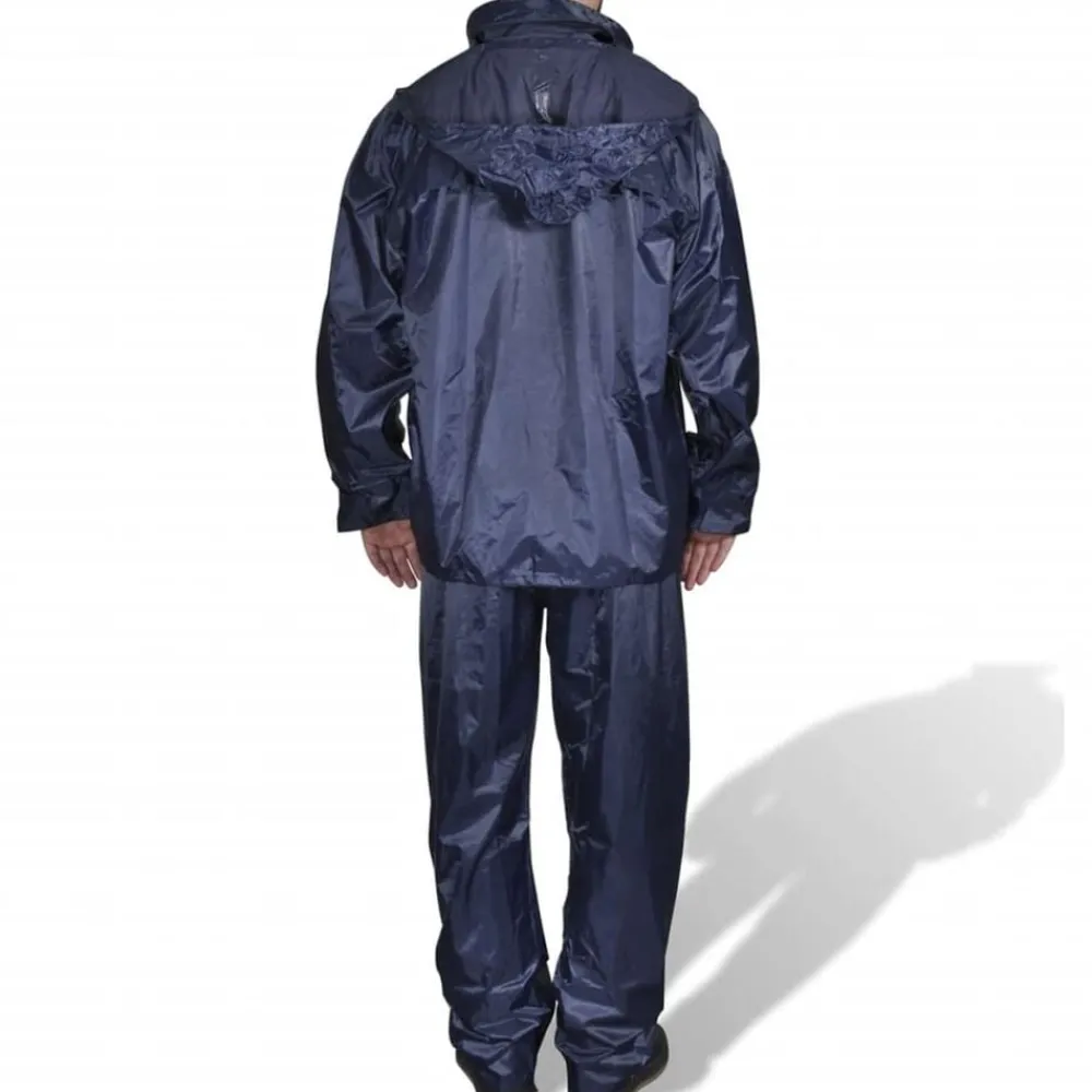 vidaXL Combinaison de pluie avec capuche 2 pièces marine L