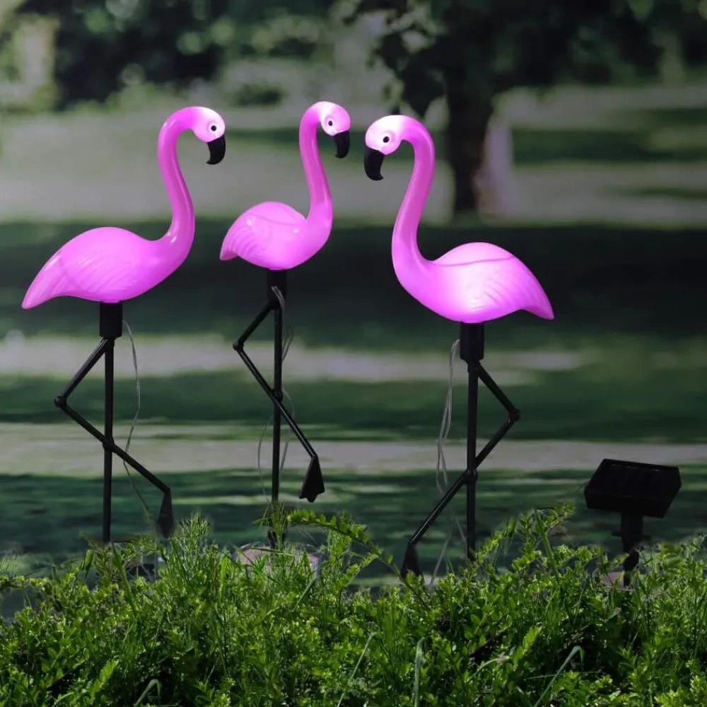 Luminaires-vidaXL HI Pieu de jardin solaire à LED Flamant rose 3 pcs
