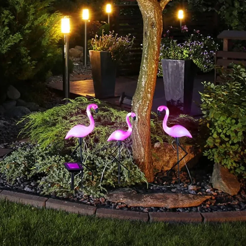 Luminaires-vidaXL HI Pieu de jardin solaire à LED Flamant rose 3 pcs