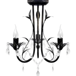 vidaXL Lustre métal noir style art nouveau + perles crystal 3 x E14 Ampoules