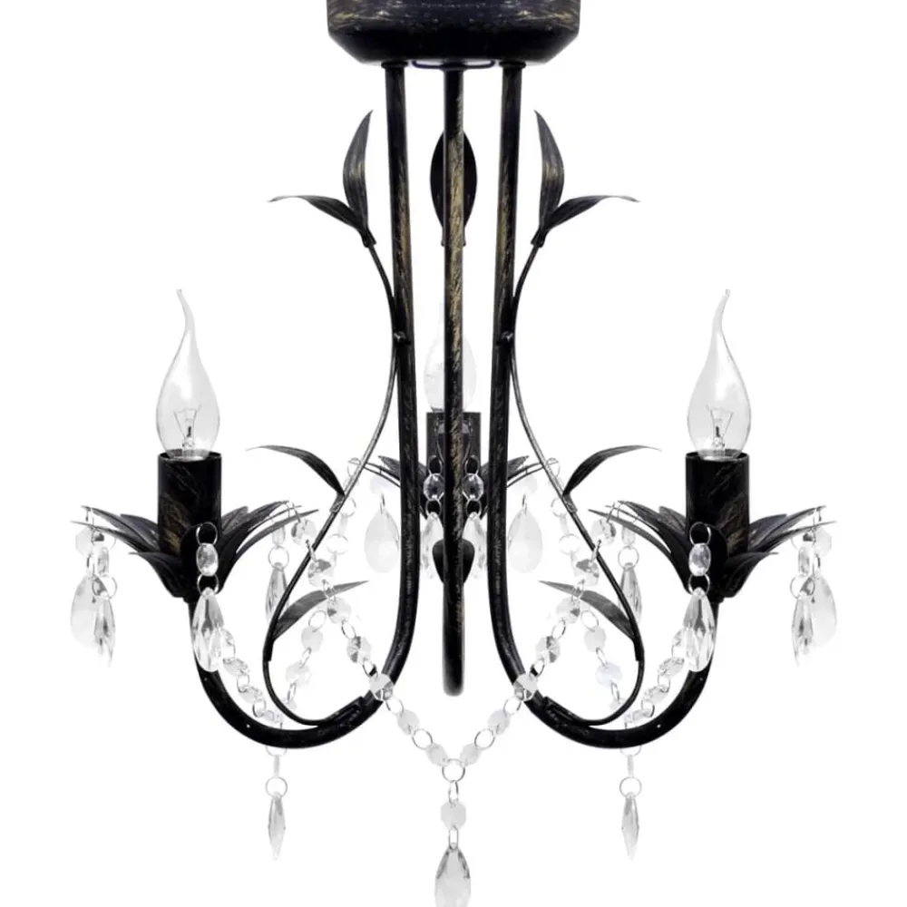 vidaXL Lustre métal noir style art nouveau + perles crystal 3 x E14 Ampoules