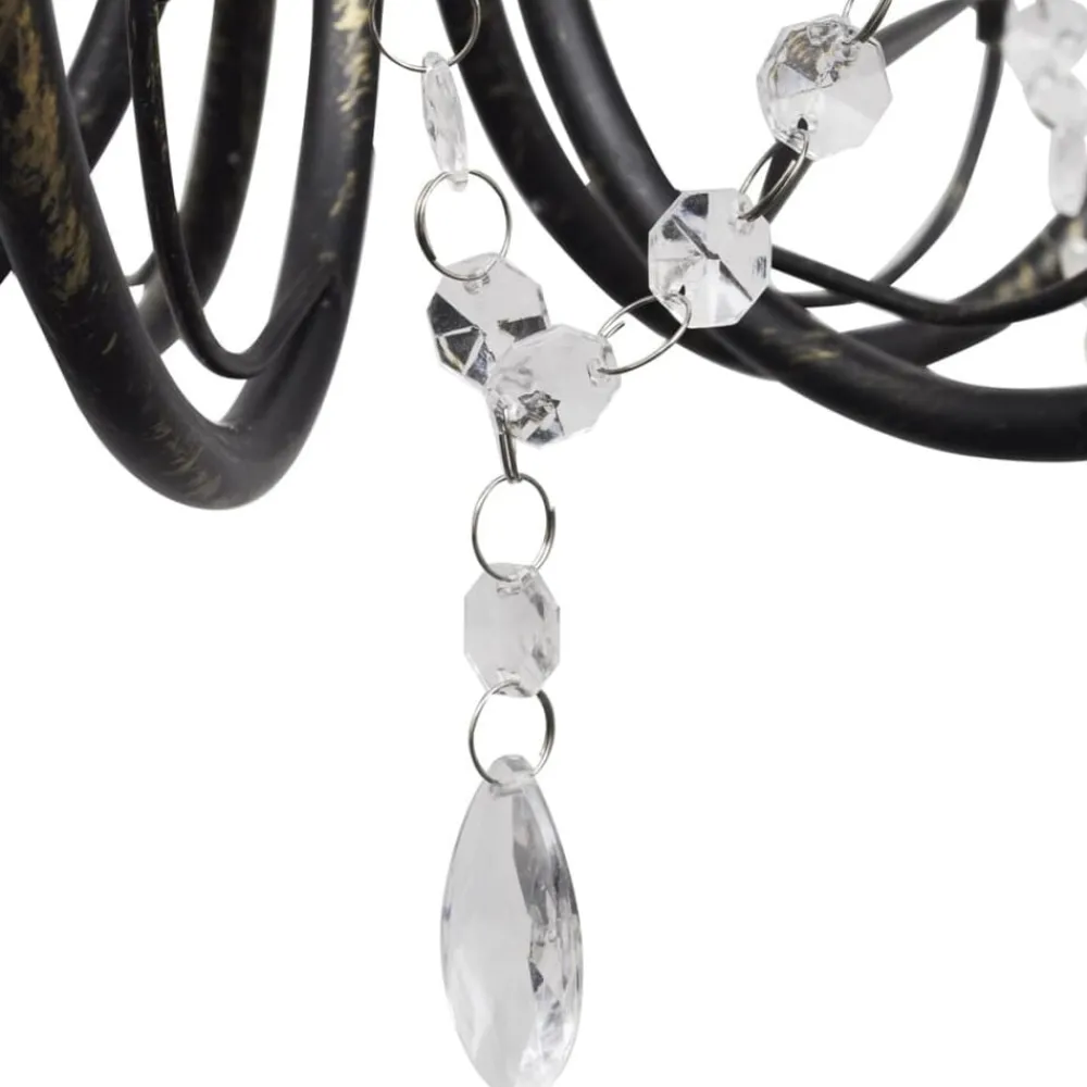 vidaXL Lustre métal noir style art nouveau + perles crystal 3 x E14 Ampoules