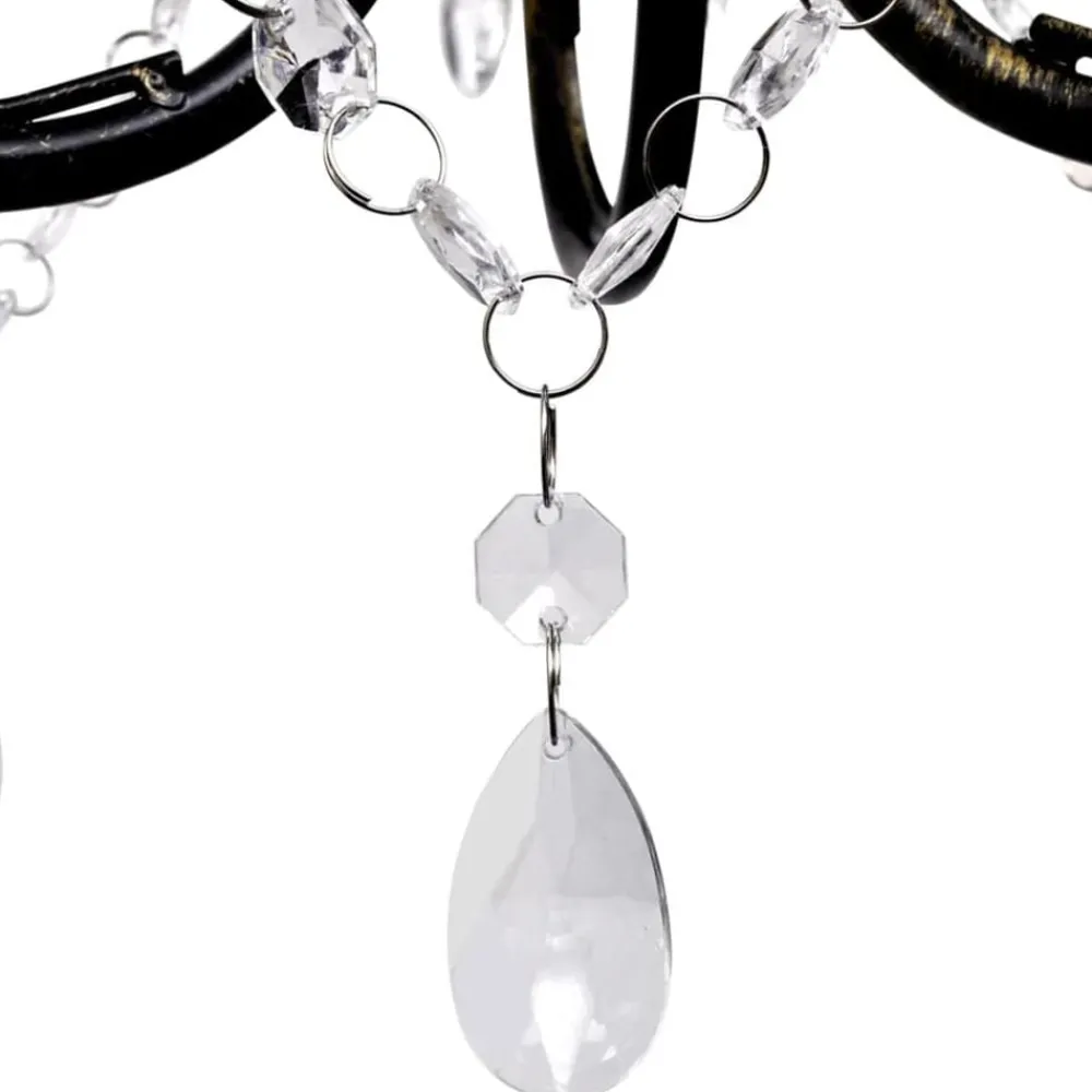 vidaXL Lustre métal noir style art nouveau + perles crystal 3 x E14 Ampoules