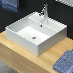 vidaXL Luxueuse vasque céramique carrée avec trop plein 41 x 41 cm