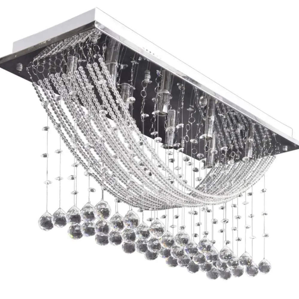 Luminaires-vidaXL Plafonnier avec perles en verre cristal Étincelant Blanc 8 x G9 29 cm