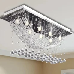 Luminaires-vidaXL Plafonnier avec perles en verre cristal Étincelant Blanc 8 x G9 29 cm