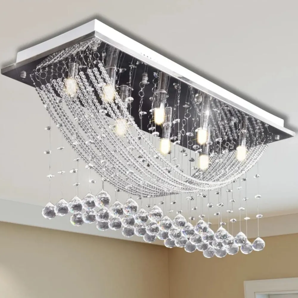 Luminaires-vidaXL Plafonnier avec perles en verre cristal Étincelant Blanc 8 x G9 29 cm