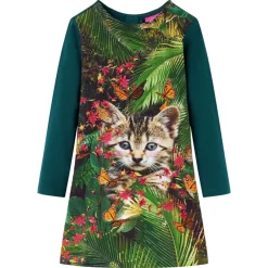 Vêtements & Accessoires-vidaXL Robe pour enfants à manches longues 104 Vert foncé