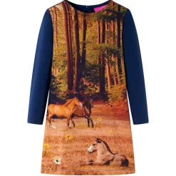 Vêtements & Accessoires-vidaXL Robe pour enfants à manches longues 104 Bleu marine