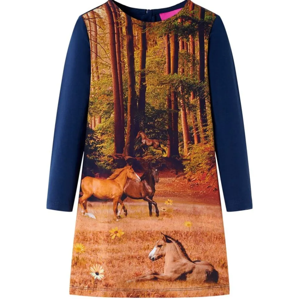 Vêtements & Accessoires-vidaXL Robe pour enfants à manches longues 104 Bleu marine