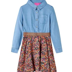 vidaXL Robe pour enfants à manches longues bleu marine et bleu denim 104