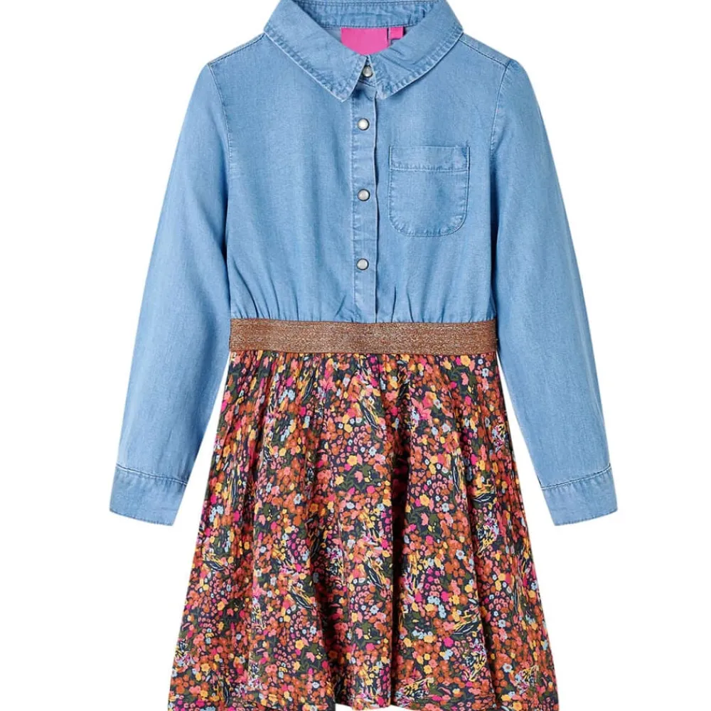 vidaXL Robe pour enfants à manches longues bleu marine et bleu denim 104
