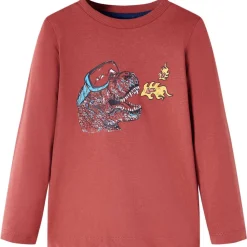 vidaXL T-shirt enfants à manches longues rouge brûlé 104