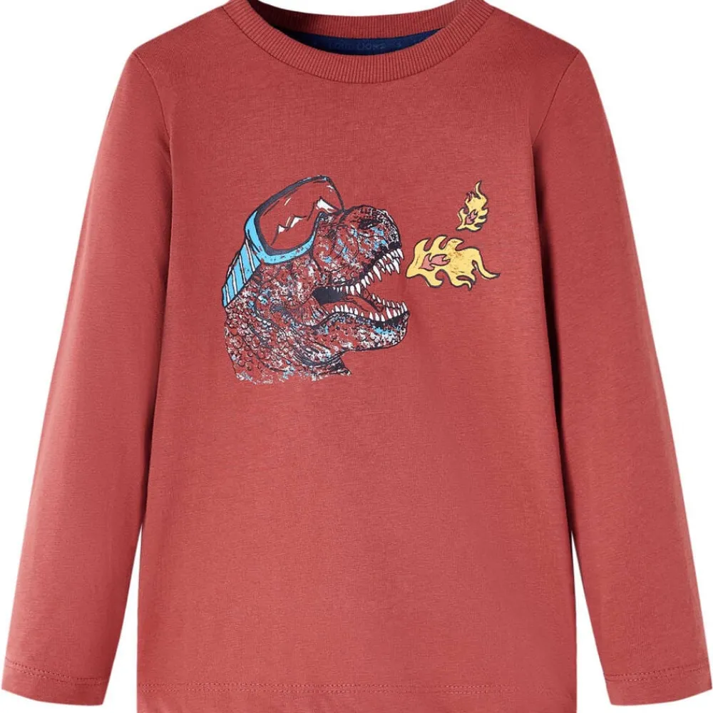 vidaXL T-shirt enfants à manches longues rouge brûlé 104