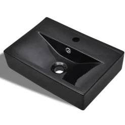 vidaXL Vasque à trou de trop-plein/robinet Noir céramique pour salle de bain