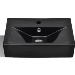 vidaXL Vasque à trou de trop-plein/robinet Noir céramique pour salle de bain