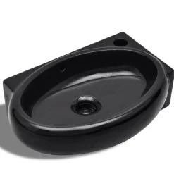 Plomberie-vidaXL Vasque à trou de trop-plein/robinet céramique pour salle de bain Noir