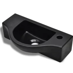 Plomberie-vidaXL Vasque à trou pour robinet céramique pour salle de bain Noir