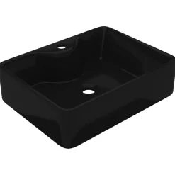 Plomberie-vidaXL Vasque carrée à trou pour robinet céramique pour salle de bain Noir