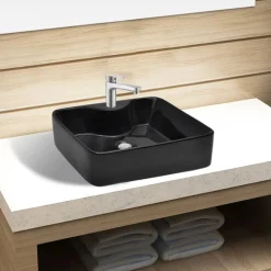 Plomberie-vidaXL Vasque carrée à trou pour robinet céramique pour salle de bain Noir