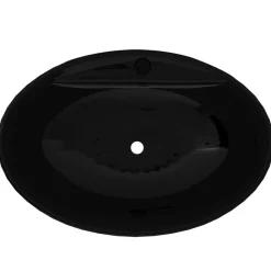 Plomberie-vidaXL Vasque ovale à trou trop-plein/robinet céramique pour salle de bain Noir