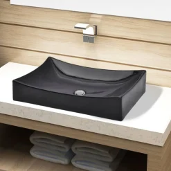 Plomberie-vidaXL Vasque rectangulaire céramique pour salle de bain Noir