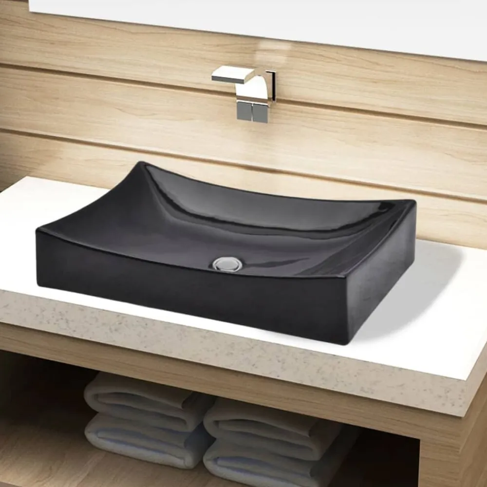 Plomberie-vidaXL Vasque rectangulaire céramique pour salle de bain Noir