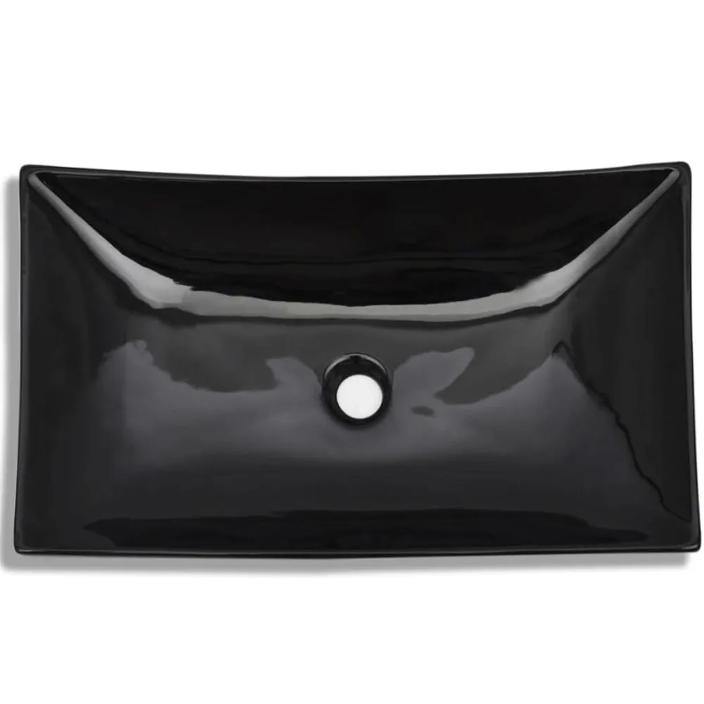 Plomberie-vidaXL Vasque rectangulaire céramique pour salle de bain Noir
