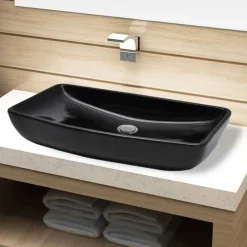 Plomberie-vidaXL Vasque rectangulaire céramique pour salle de bain Noir