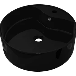 vidaXL Vasque rond à trou robinet/trop-plein céramique pour salle de bain