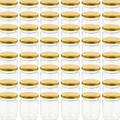 Arts De La Table & Arts Culinaires-vidaXL 48 pcs Pots à confiture avec couvercle Verre 230 ml Doré