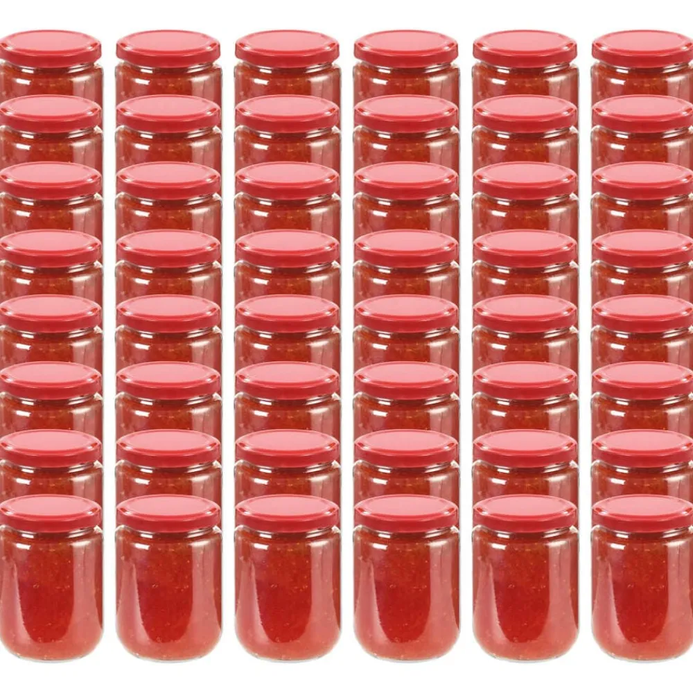 Arts De La Table & Arts Culinaires-vidaXL 48 pcs Pots à confiture avec couvercle Verre 230 ml Rouge