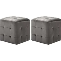 Poufs-vidaXL 2 pcs Poufs 30 x 30 x 30 cm Tissu velours Gris