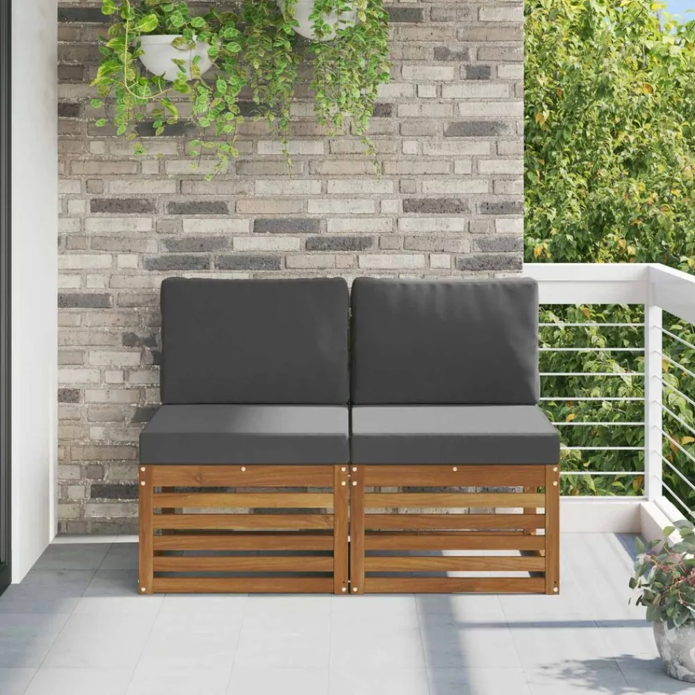 Mobilier De Jardin-vidaXL 2 Pièce Sofa de milieu extérieur Bois d'Acacia Massif Naturel Naturel et anthracite