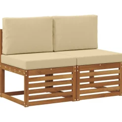 Mobilier De Jardin-vidaXL 2 Pièce Sofa de milieu extérieur Bois d'Acacia Massif Naturel Naturel et beige