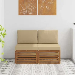 Mobilier De Jardin-vidaXL 2 Pièce Sofa de milieu extérieur Bois d'Acacia Massif Naturel Naturel et beige