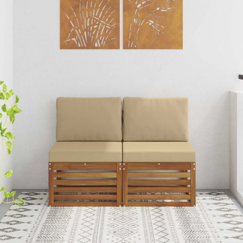 Mobilier De Jardin-vidaXL 2 Pièce Sofa de milieu extérieur Bois d'Acacia Massif Naturel Naturel et beige