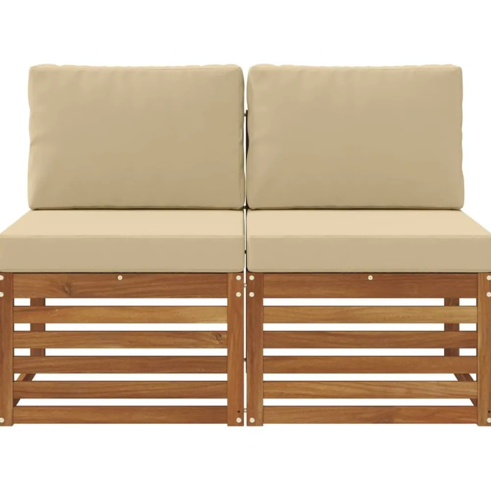 Mobilier De Jardin-vidaXL 2 Pièce Sofa de milieu extérieur Bois d'Acacia Massif Naturel Naturel et beige