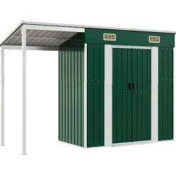 Pelouses & Jardins-vidaXL Abri de jardin avec toit prolongé 277x107x181 cm acier Vert