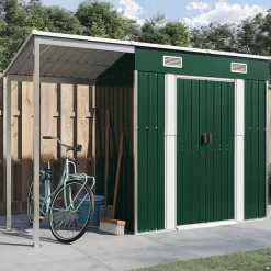 Pelouses & Jardins-vidaXL Abri de jardin avec toit prolongé 277x107x181 cm acier Vert