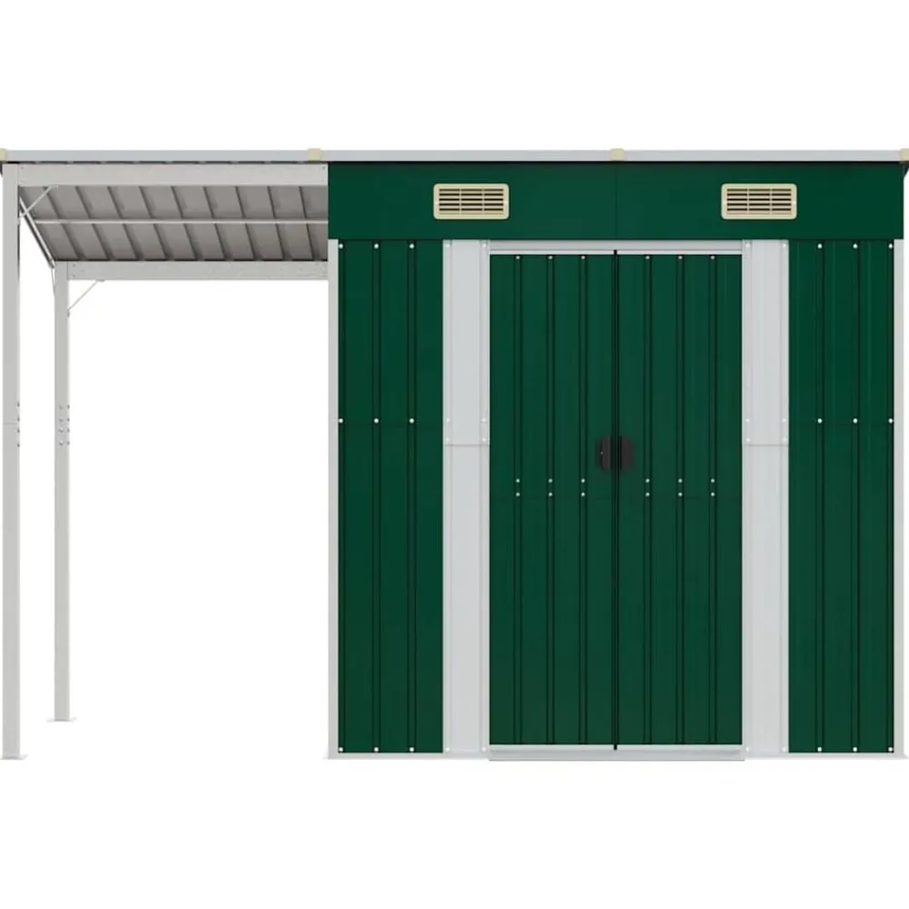 Pelouses & Jardins-vidaXL Abri de jardin avec toit prolongé 277x107x181 cm acier Vert