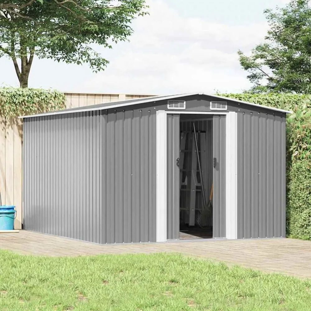 Pelouses & Jardins-vidaXL Abri de jardin 257x298x178 cm Métal Gris